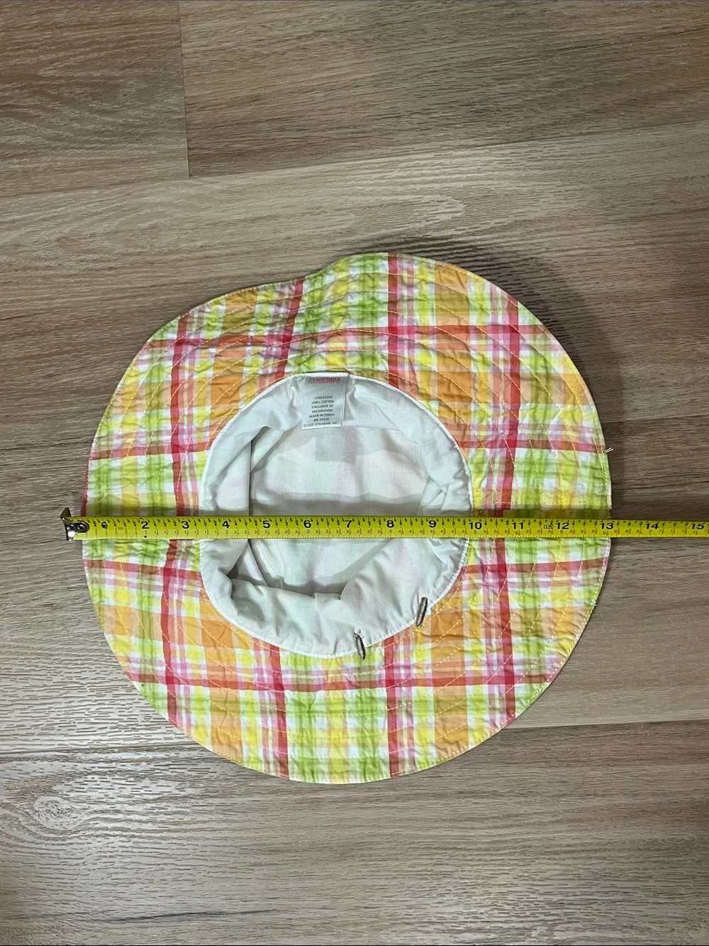 Gymboree Vintage Girls Social Butterfly Pink Plaid Sun Wide Brim Bucket Hat, 5-7